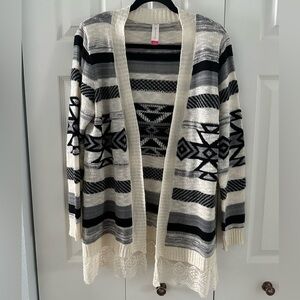 No Boundaries Black and White Geometric Cardigan Sweater